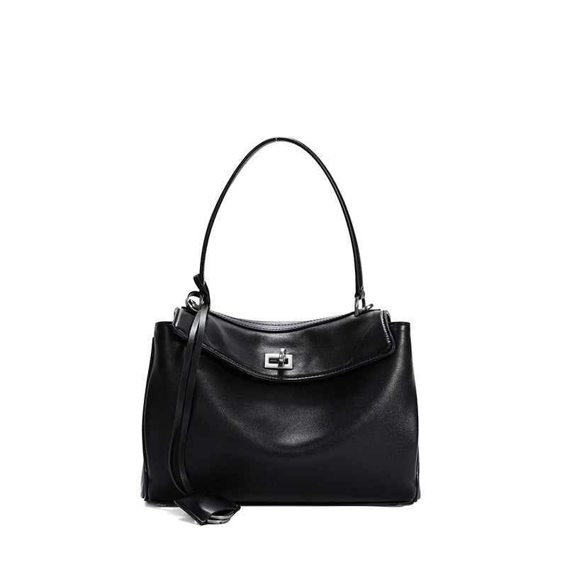 black leather silver buckle small size handbags,women,front