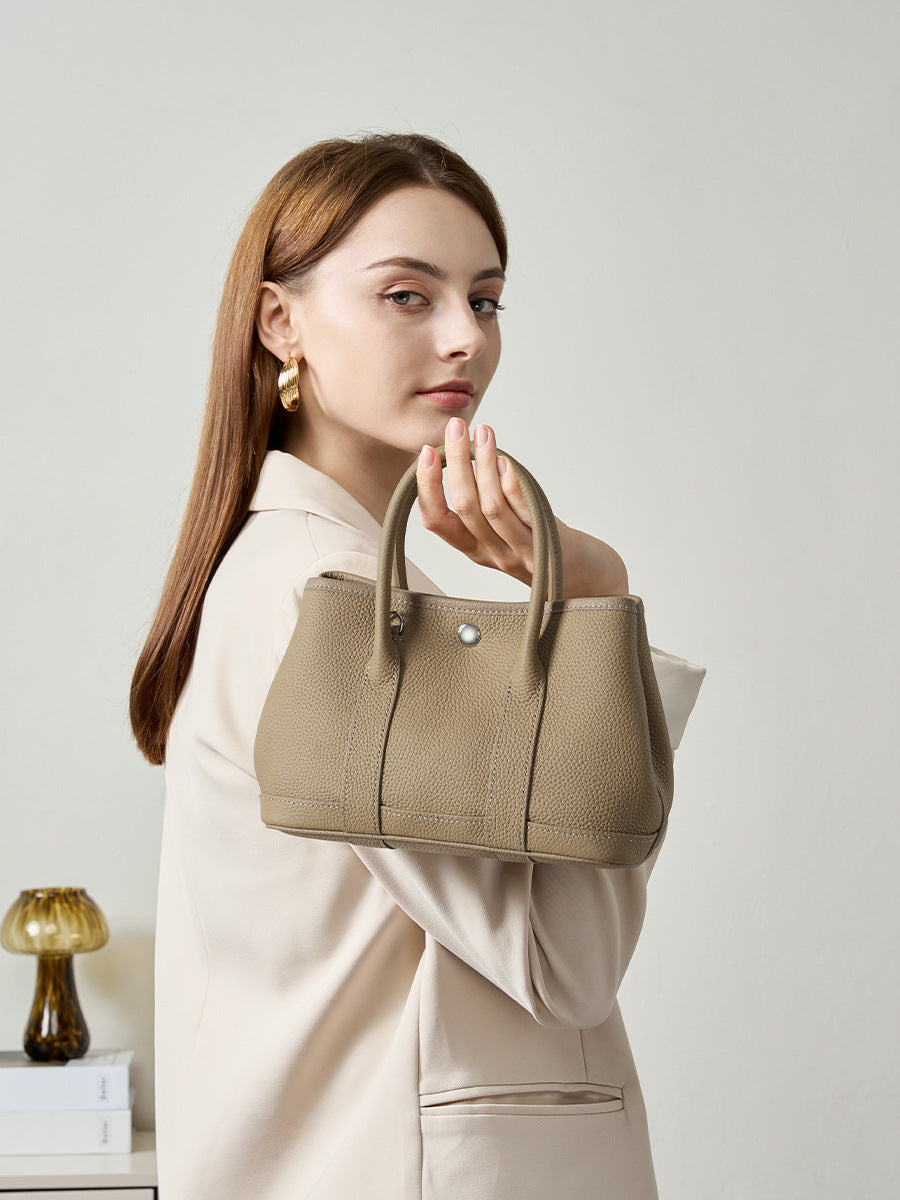 gray leather mini garden bag,women,model display