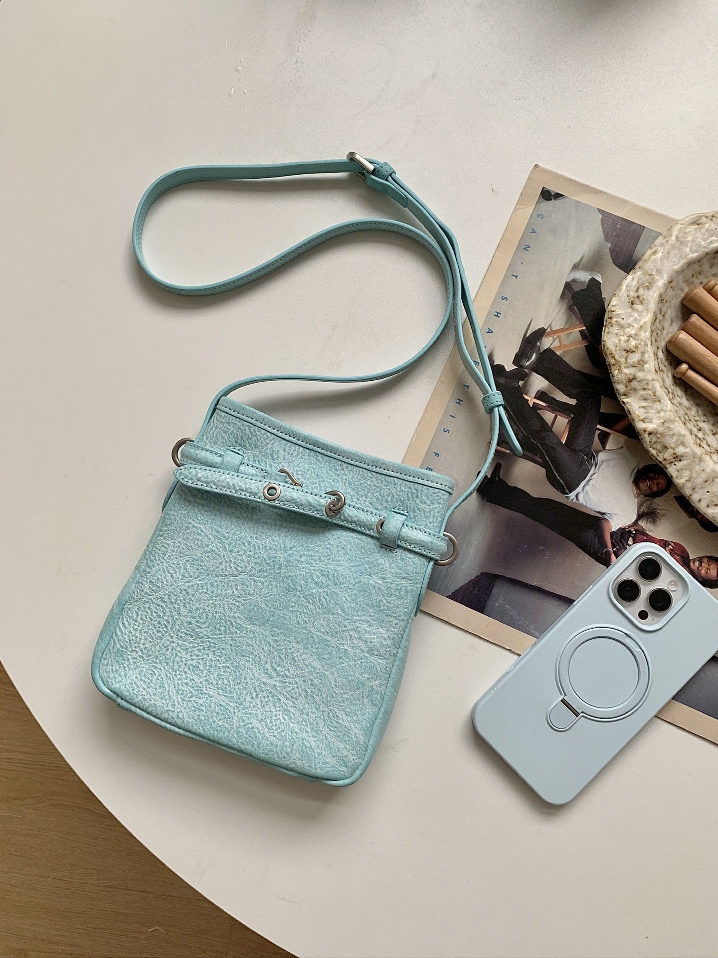 fanlosn cyan leather phone purse crossbody,women,front