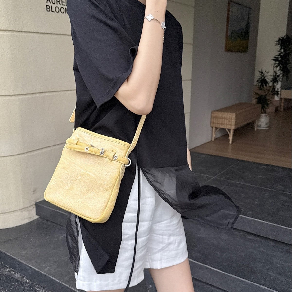 fanlosn yellow leather phone purse crossbody,women,model display