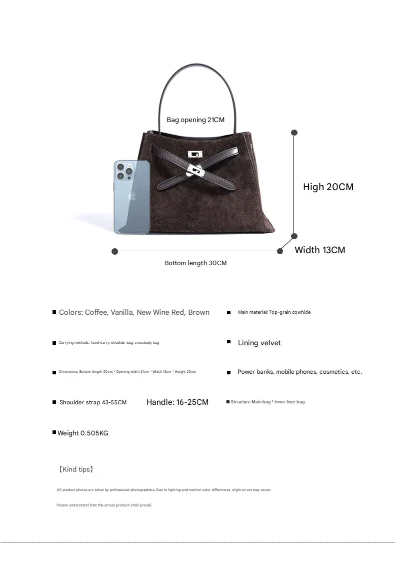 coffee suede leather purses and handbags,women,dimensions