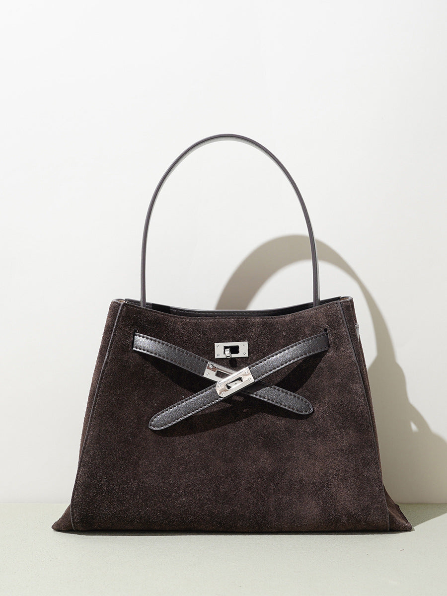 coffee suede leather purses and handbags,front