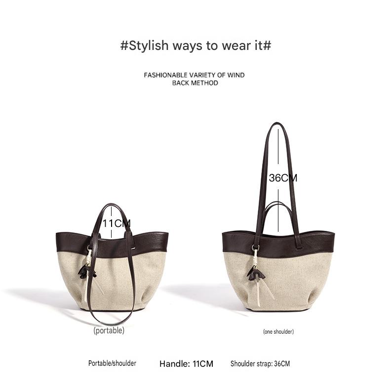 fanlosn black linen and leather shoulder bag,women,detail