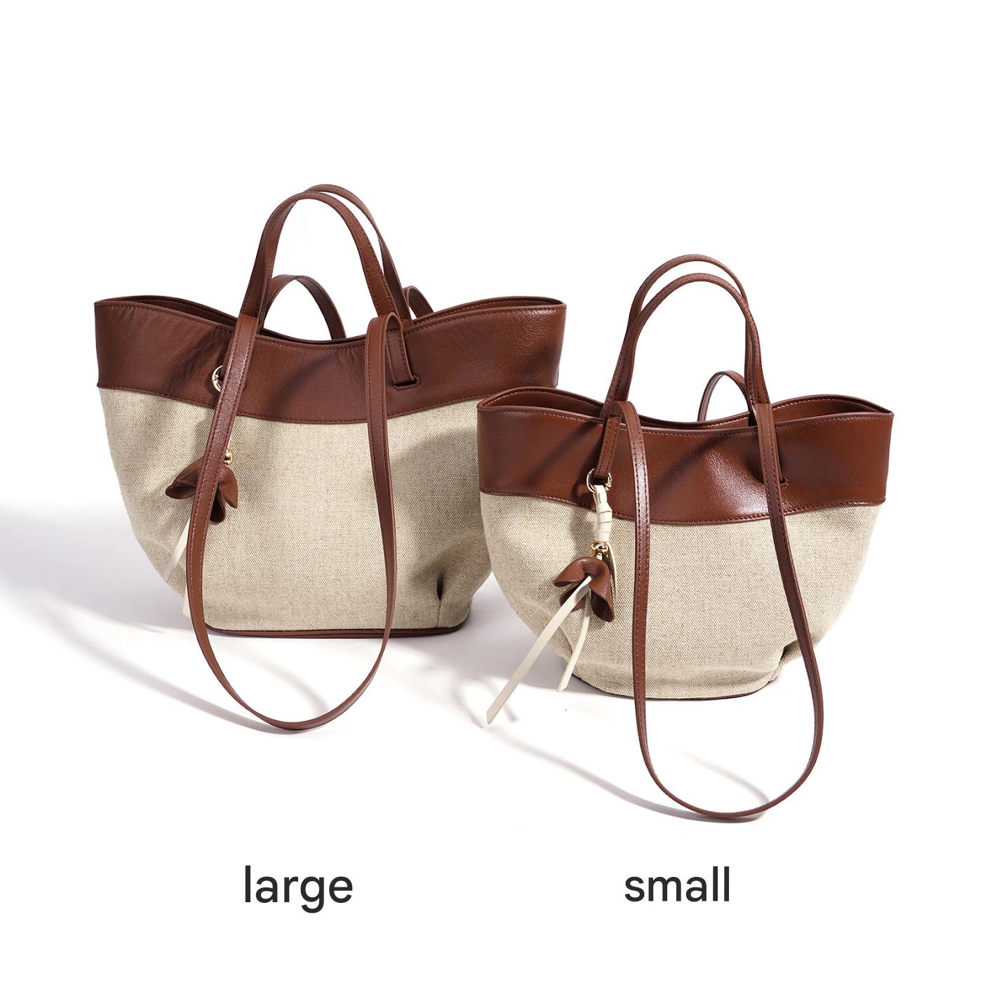 fanlosn brown linen and leather shoulder bag,women,detail 03