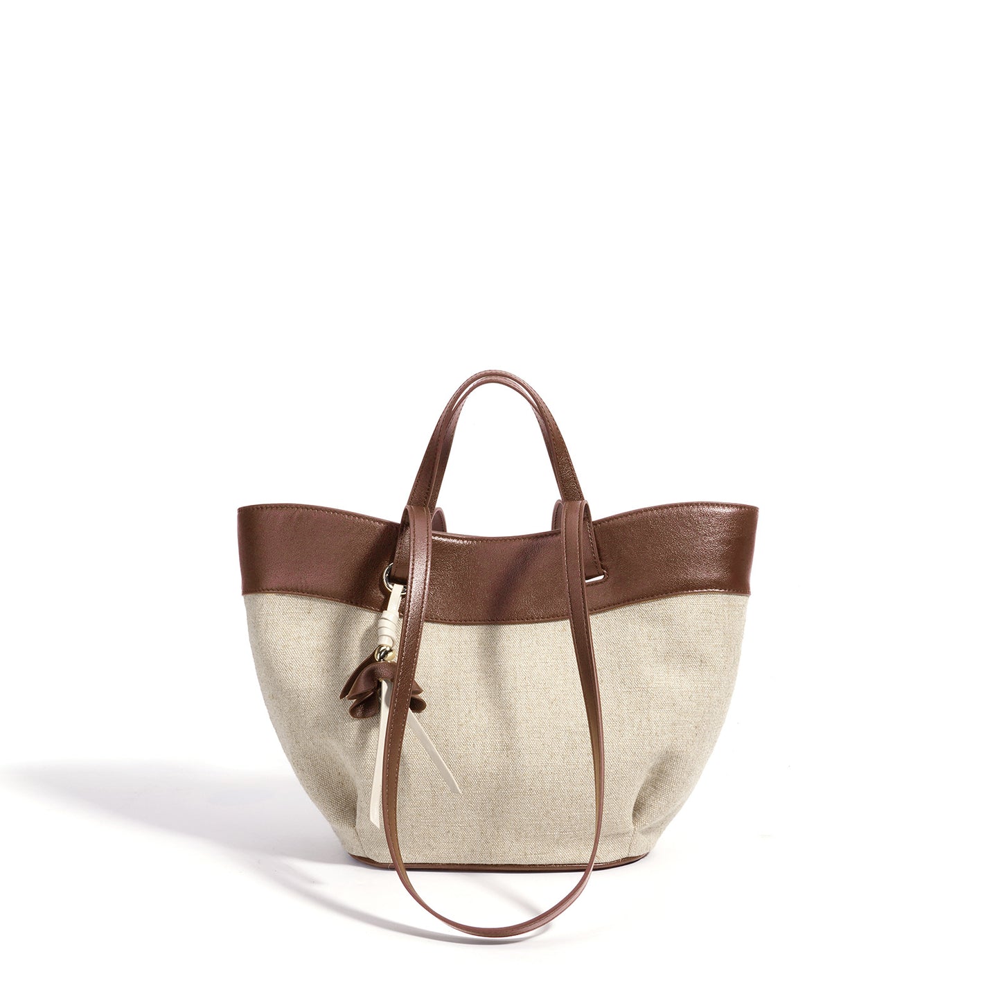 fanlosn brown linen and leather shoulder bag,women,detail