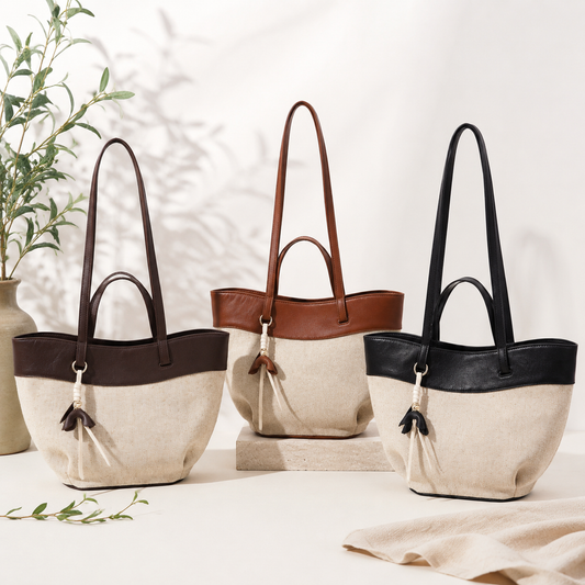 fanlosn coffee linen and leather shoulder bag,women,color display