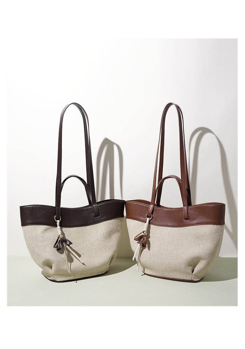 fanlosn coffee linen and leather shoulder bag,women,color display