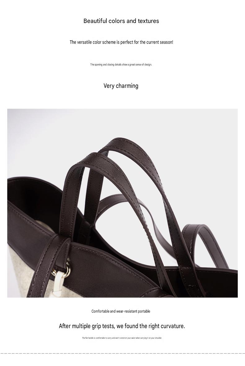 fanlosn coffee linen and leather shoulder bag,women,detail 03