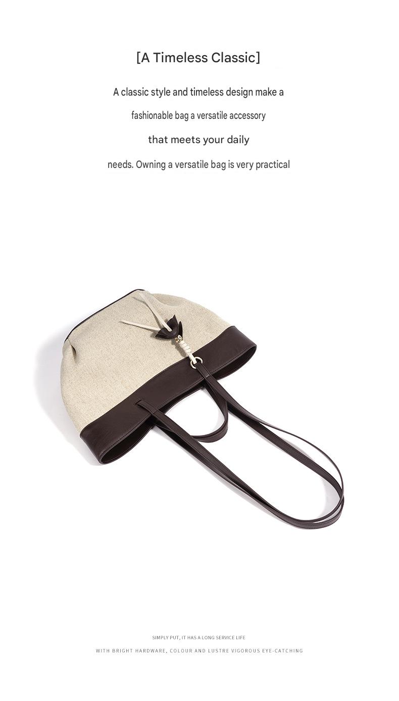 fanlosn coffee linen and leather shoulder bag,women,flat