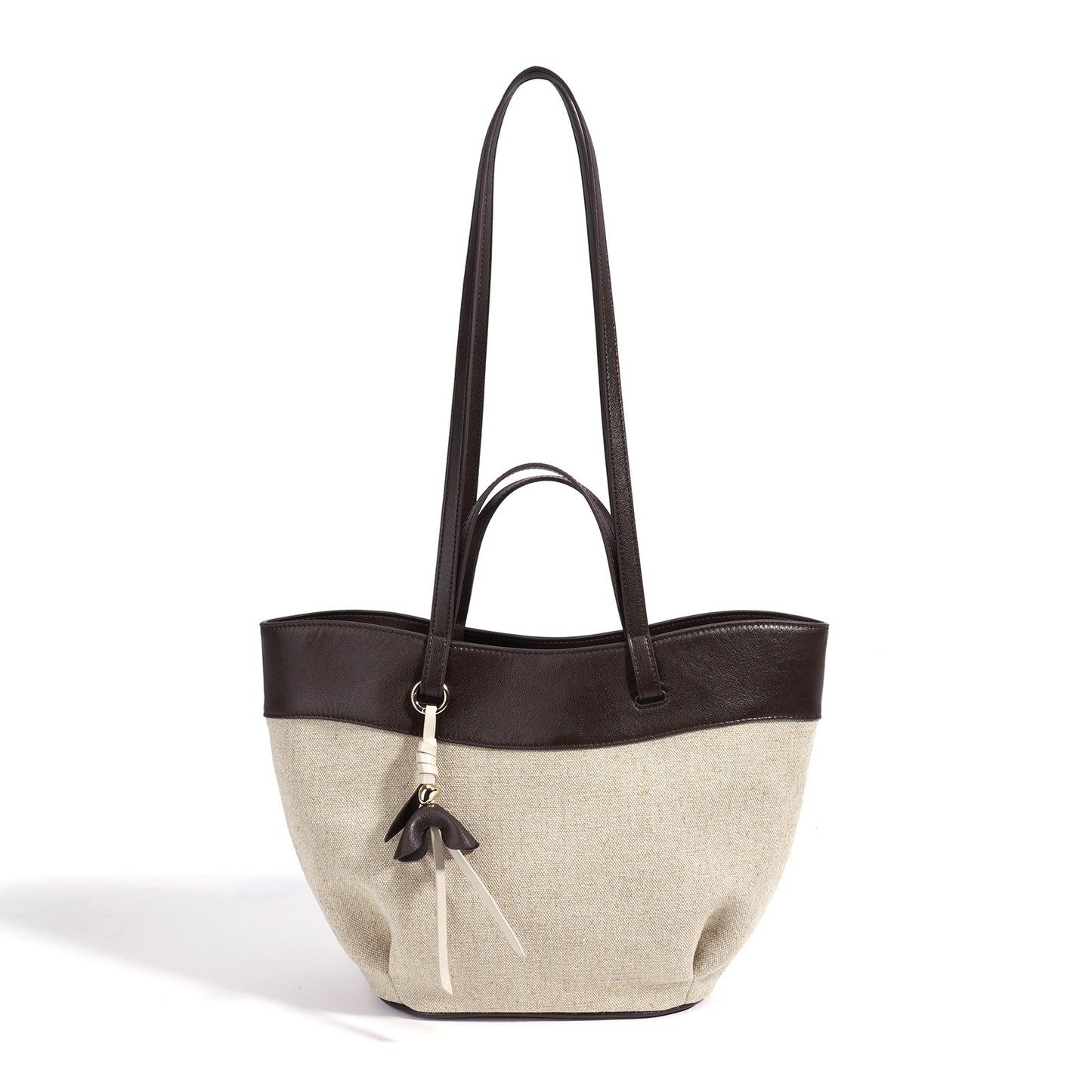 fanlosn coffee linen and leather shoulder bag,women,front 02