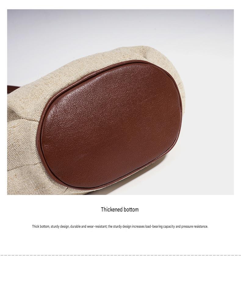 fanlosn small size brown linen and leather shoulder bag,women,bottom