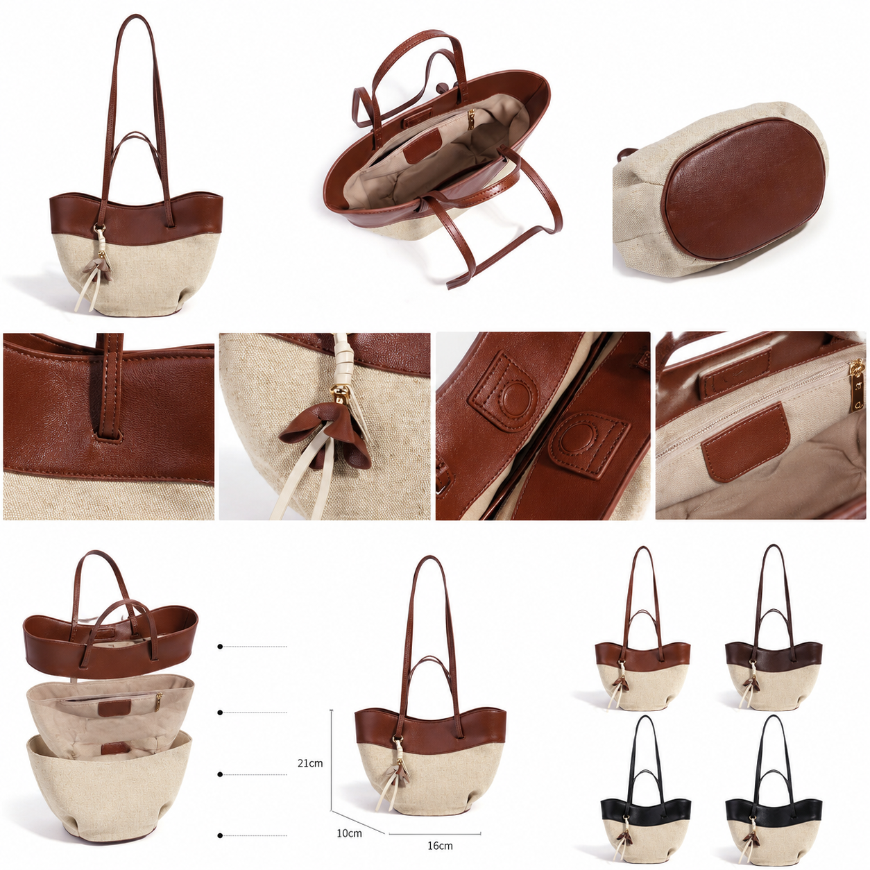 fanlosn small size brown linen and leather shoulder bag,women,detail 06