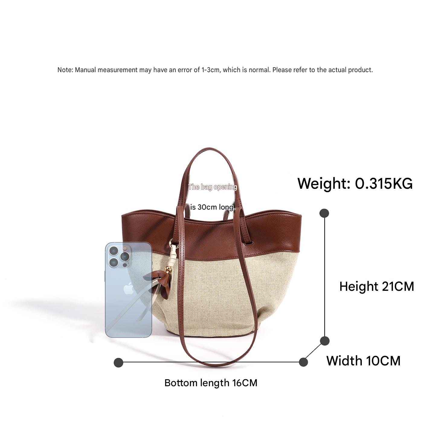 fanlosn small size brown linen and leather shoulder bag,women,dimensions