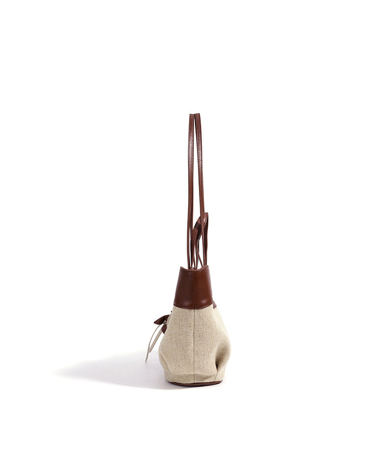 fanlosn small size brown linen and leather shoulder bag,women,side