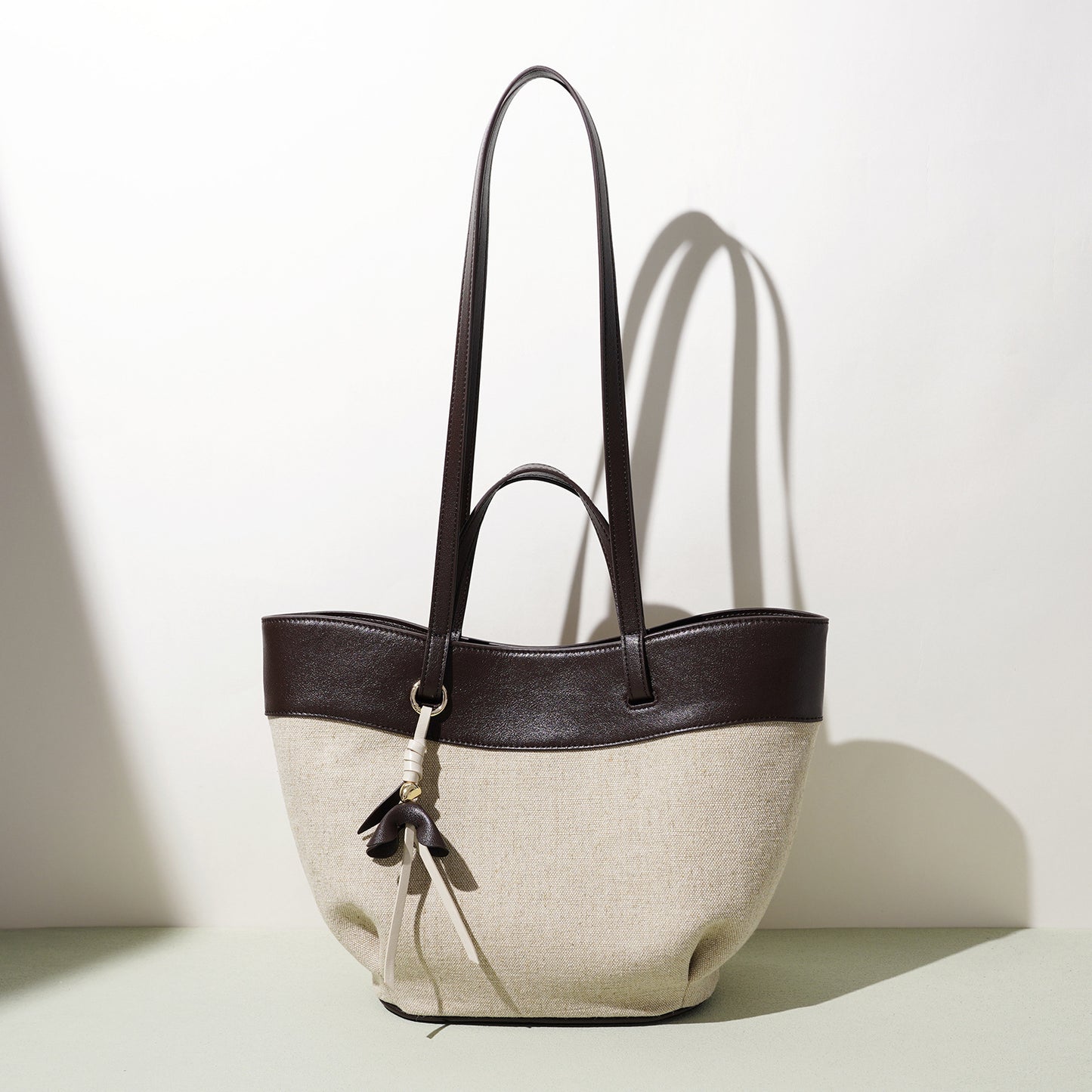fanlosn coffee linen shoulder bag,women,front