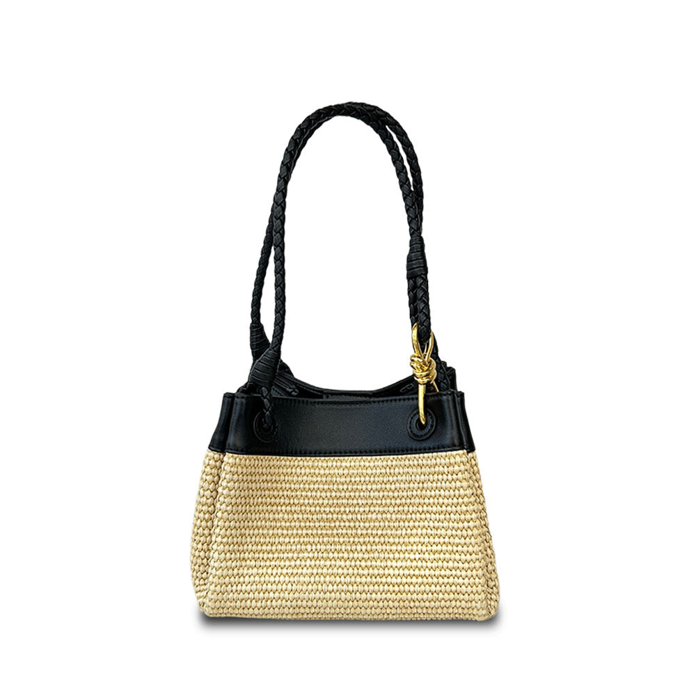 black raffia shoulder bag,women,front 03