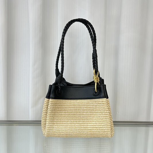 black raffia shoulder bag,women,front