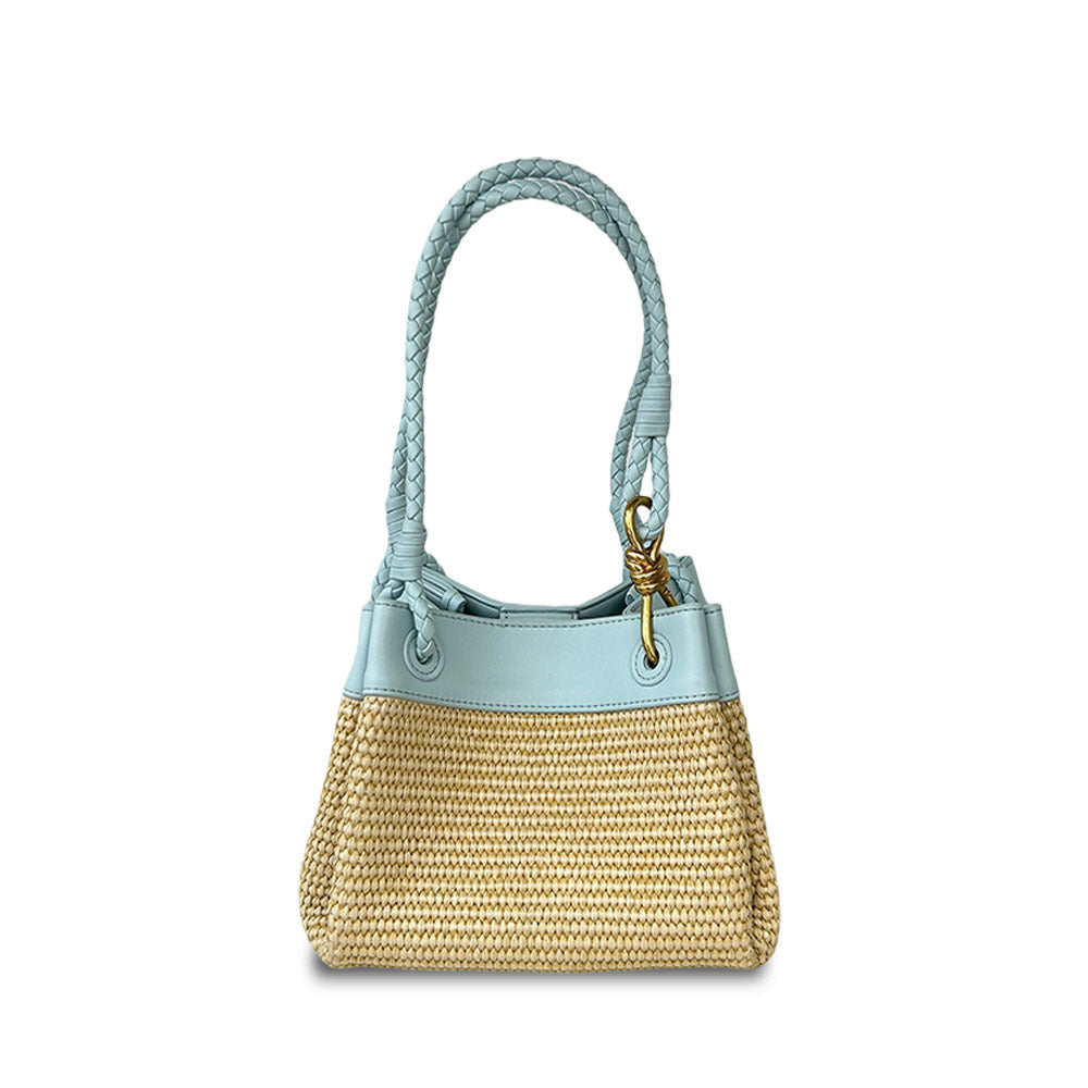 blue raffia shoulder bag,women,front