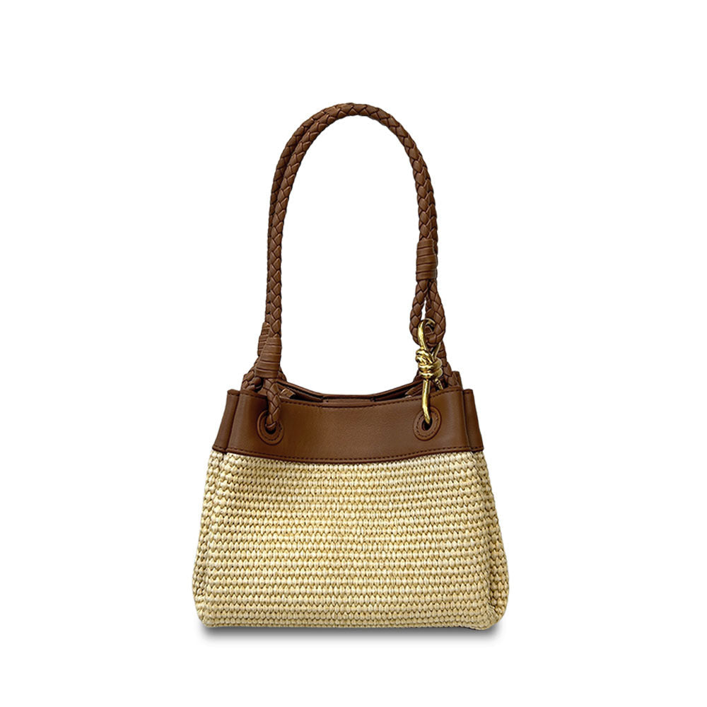 brown raffia shoulder bag,women,front