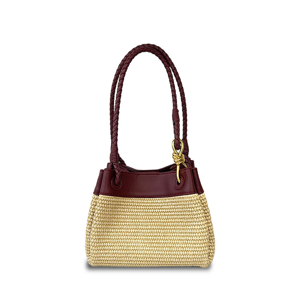 burgundy raffia shoulder bag,women,front