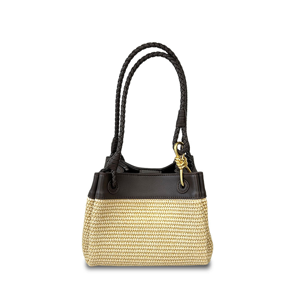 coffee raffia shoulder bag,women,front