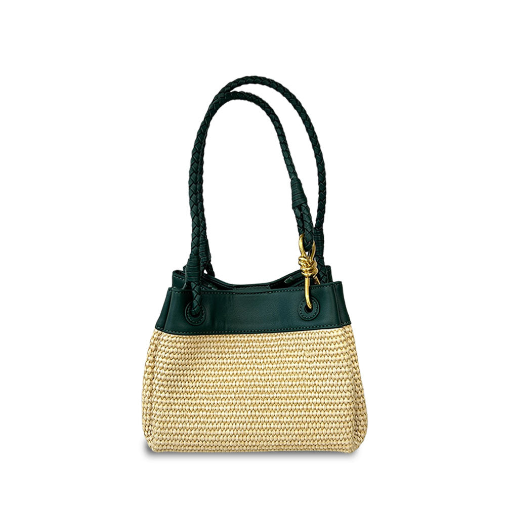 dark green raffia shoulder bag,women,front