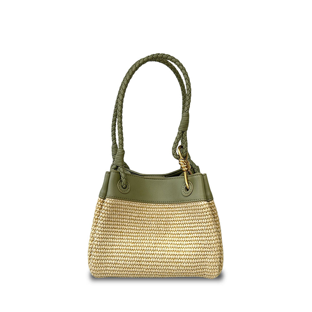 green raffia shoulder bag,women,front