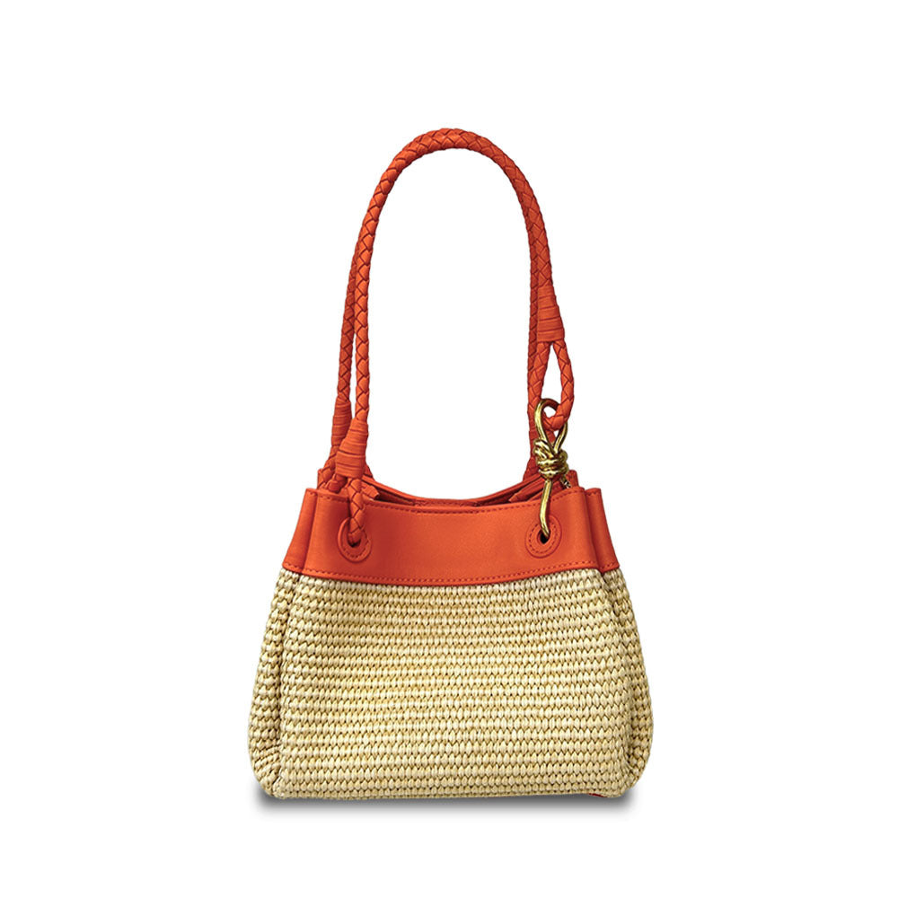 orange raffia shoulder bag,women,front
