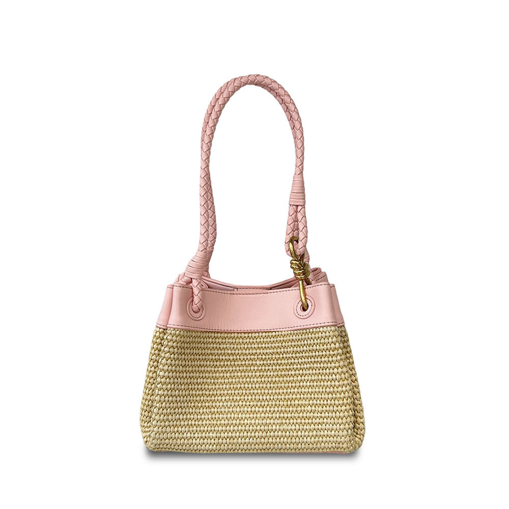 pink raffia shoulder bag,women,front