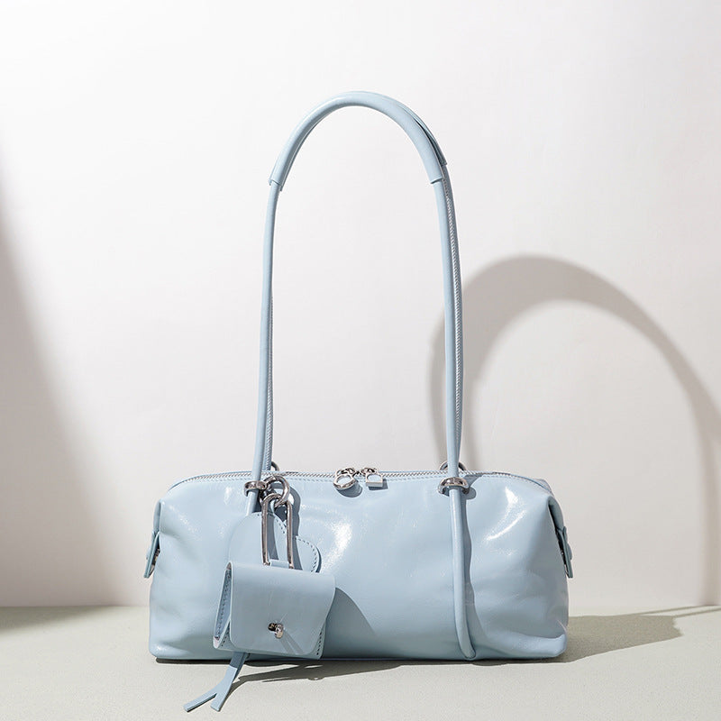 fanlosn lake blue leather small shoulder bag,women,front