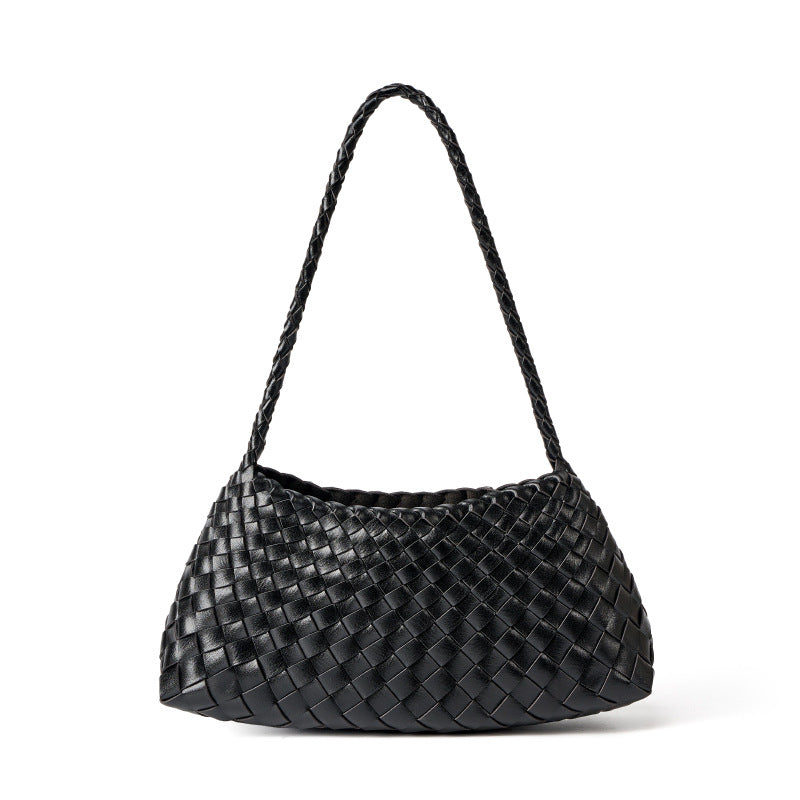fanlosn balck pu woven shoulder bag,women,front