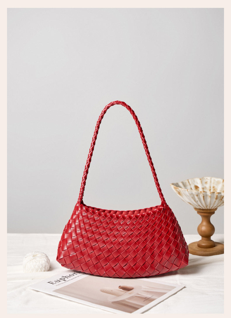 fanlosn bordeaux red pu woven shoulder bag,women,front 02