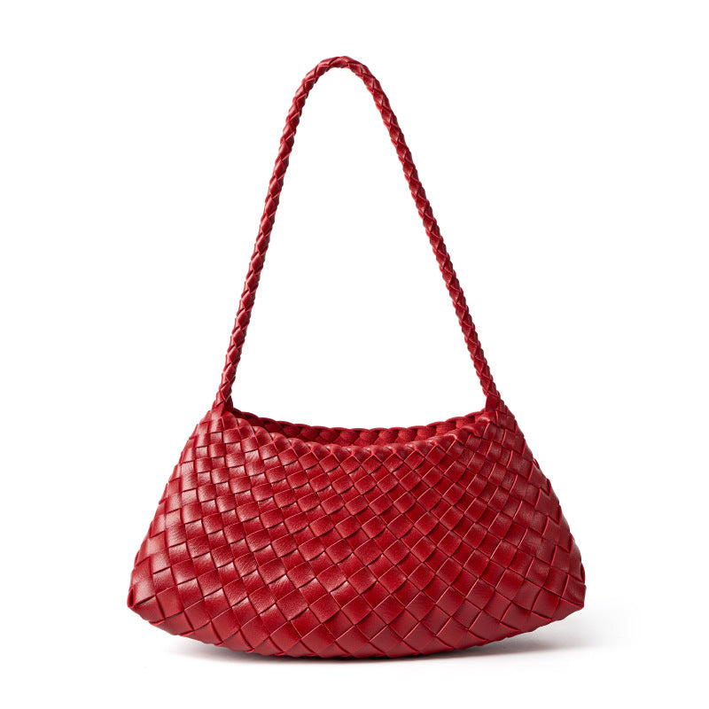 fanlosn bordeaux red pu woven shoulder bag,women,front