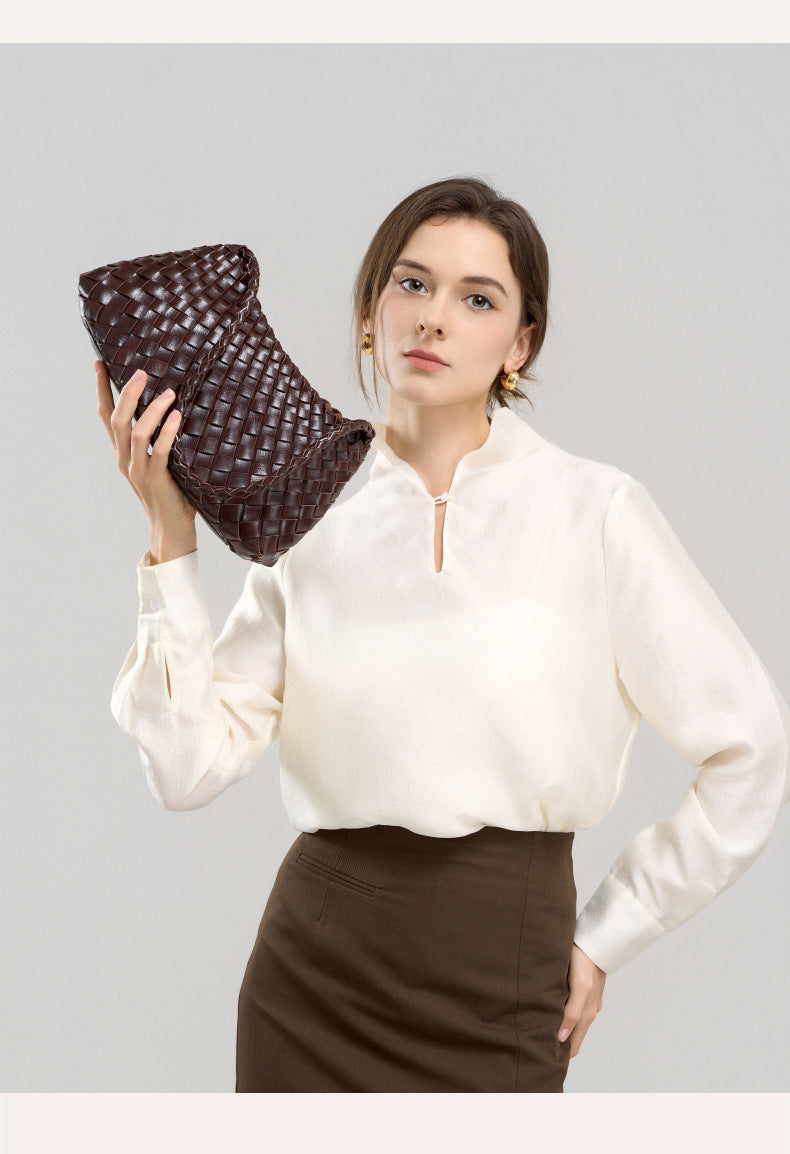 fanlosn coffee pu woven shoulder bag,women,model display