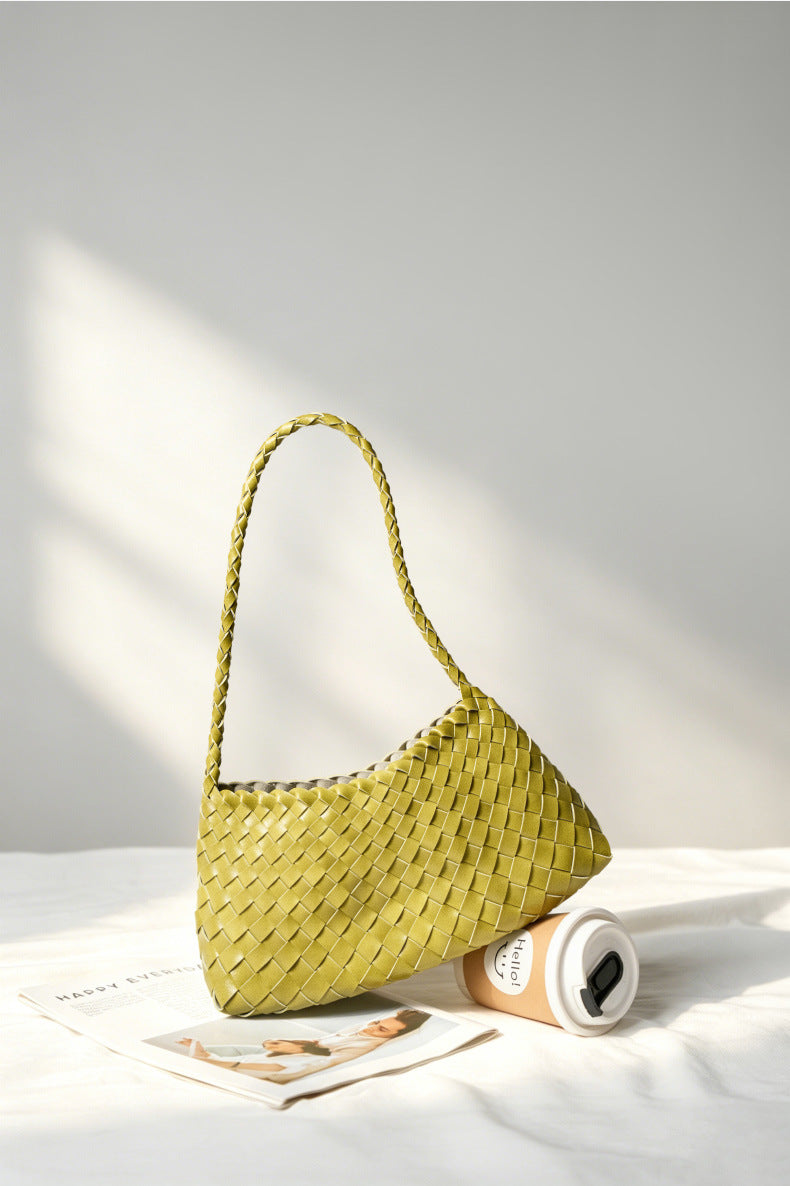 fanlosn lemon yellow pu woven shoulder bag,women,front 02