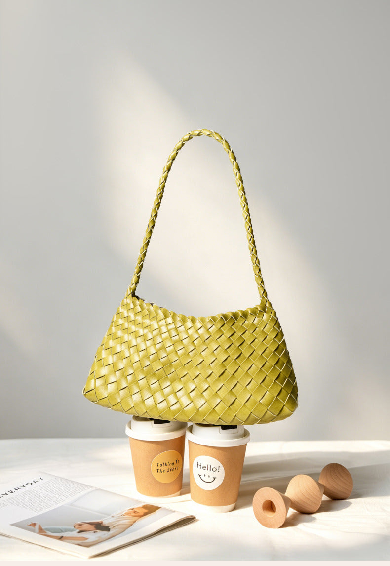 fanlosn lemon yellow pu woven shoulder bag,women,front 03