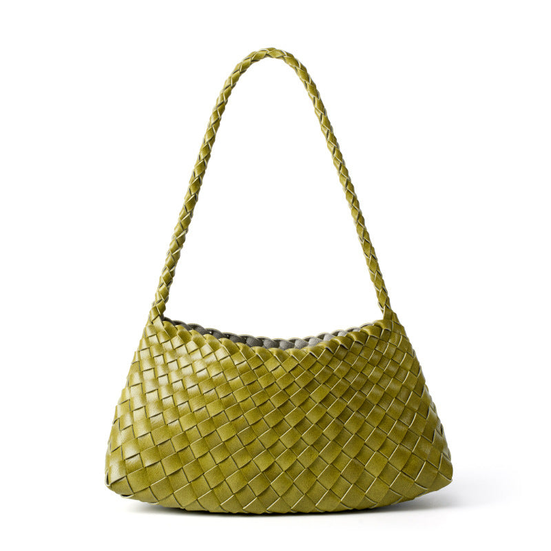 fanlosn lemon yellow pu woven shoulder bag,women,front