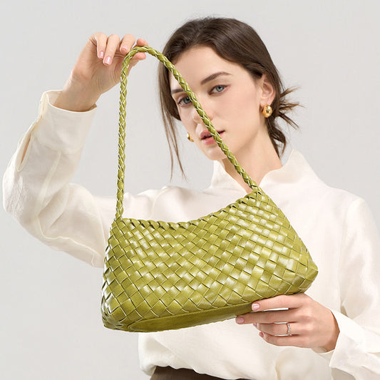 fanlosn lemon yellow pu woven shoulder bag,women,model display