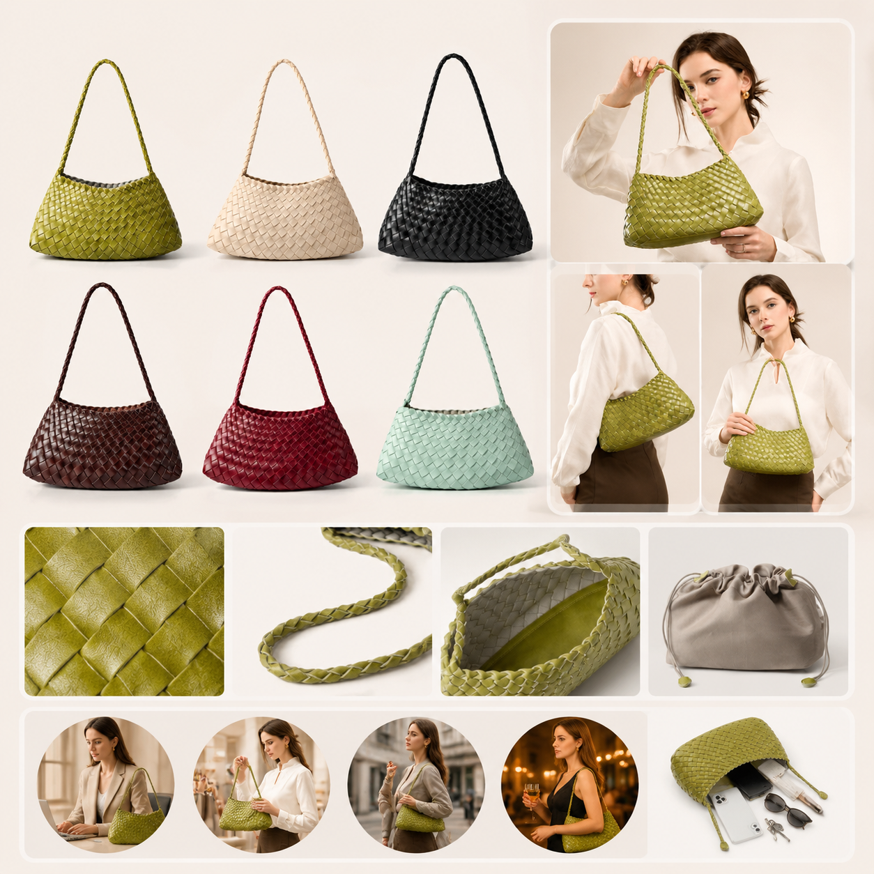 fanlosn lemon yellow pu woven shoulder bag,women,model display