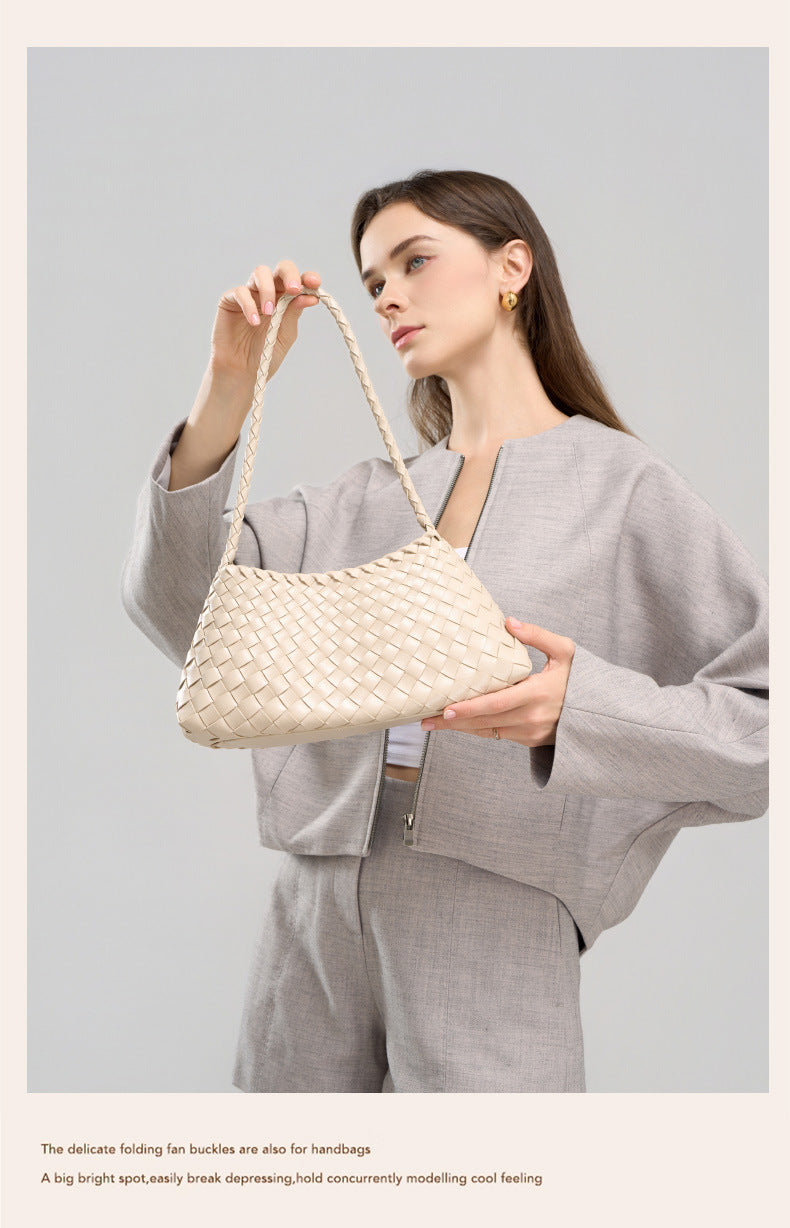 fanlosn light brown pu woven shoulder bag,women,model display