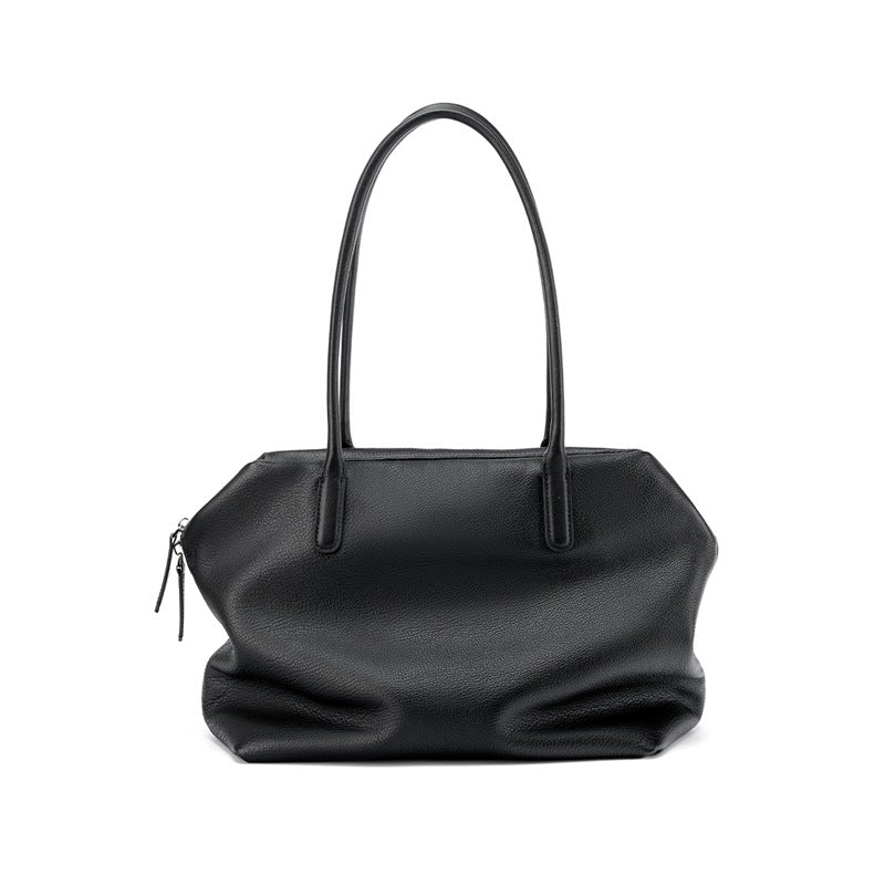 black leather shoulder tote bag,women,front