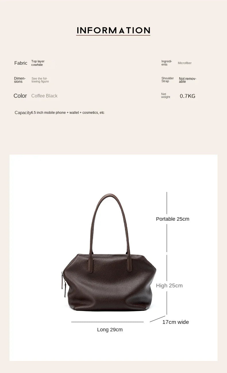 coffee leather shoulder tote bag,women,dimensions
