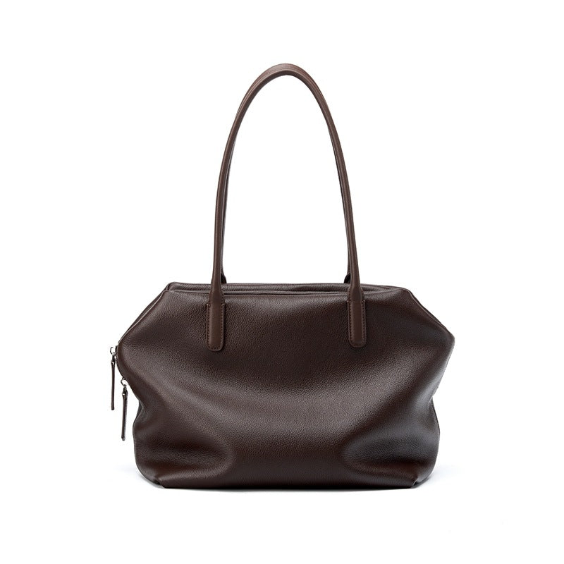coffee leather shoulder tote bag,women,front