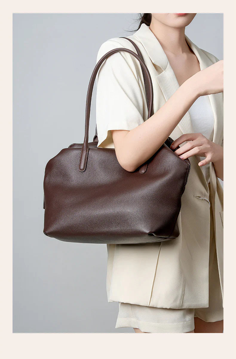 coffee fanlosn leather shoulder tote bag,women,model display