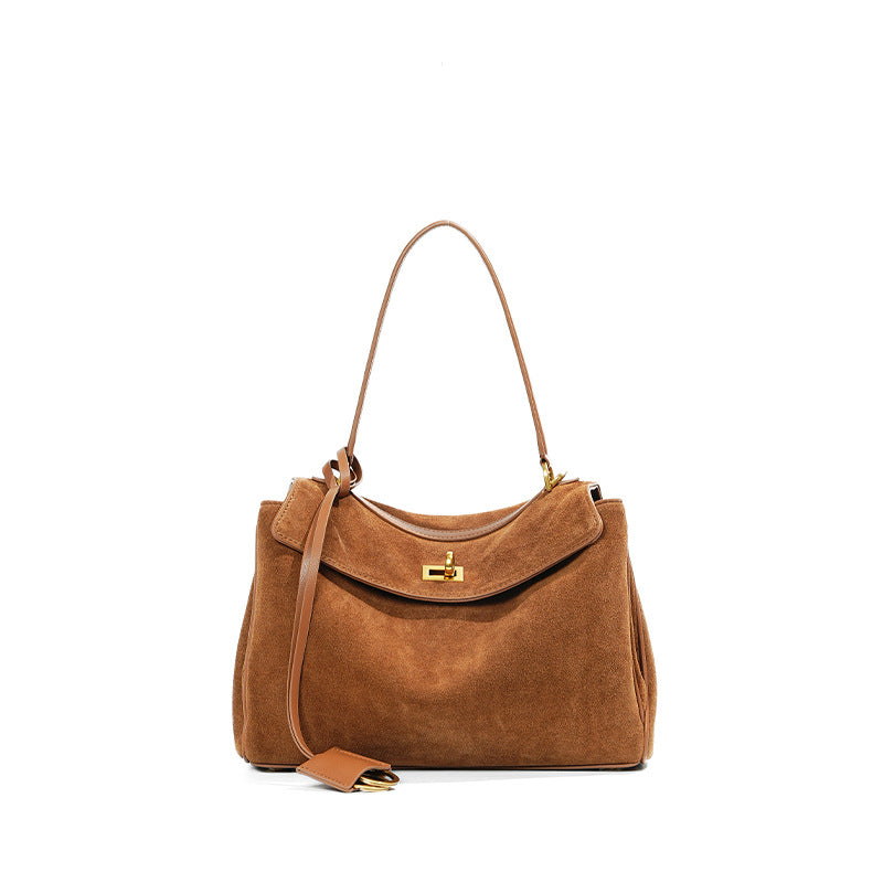 brown fanlosn small size suede leather shoulder underarm bag,women,front