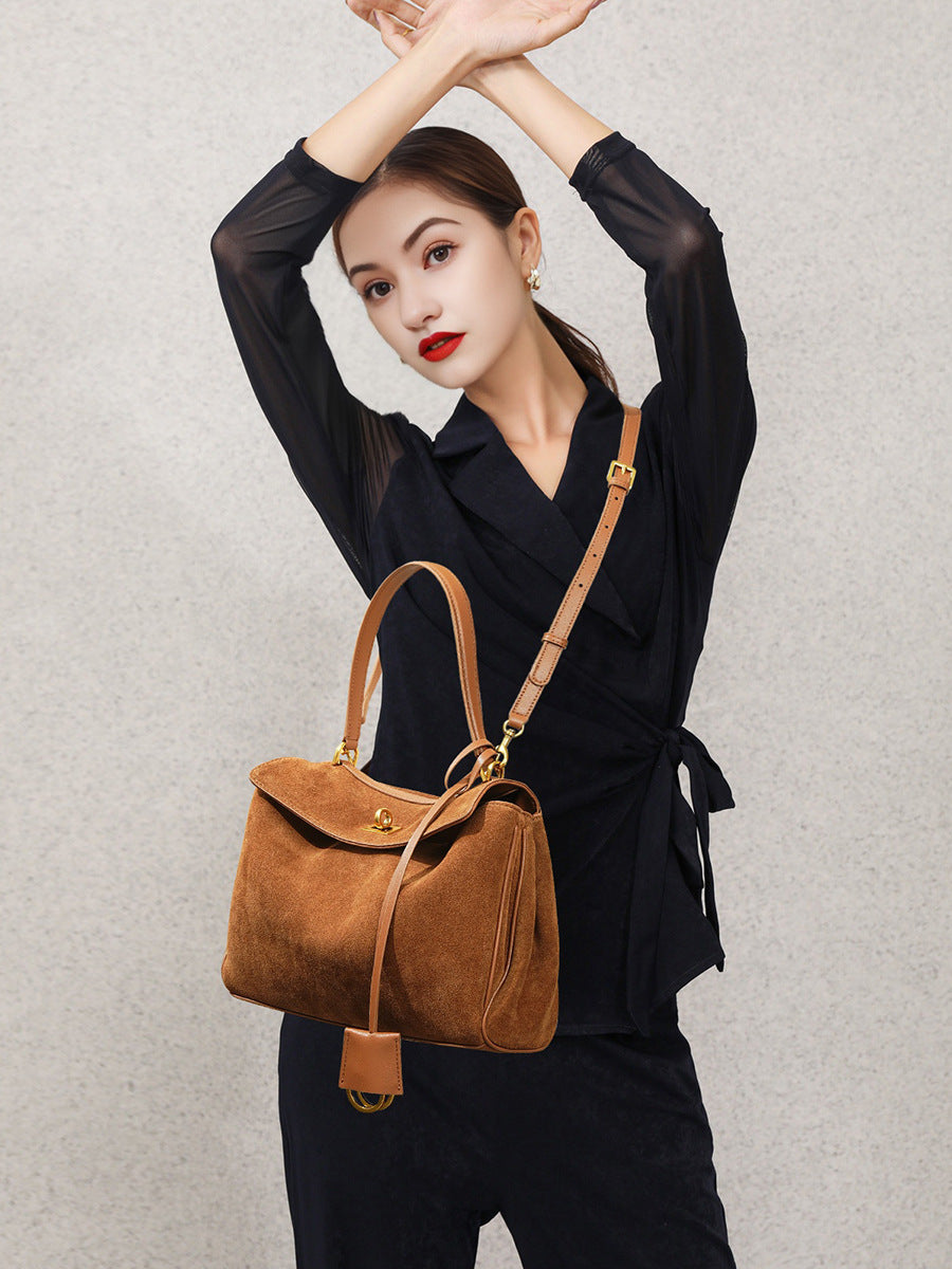 brown fanlosn small size suede leather shoulder underarm bag,women,model display