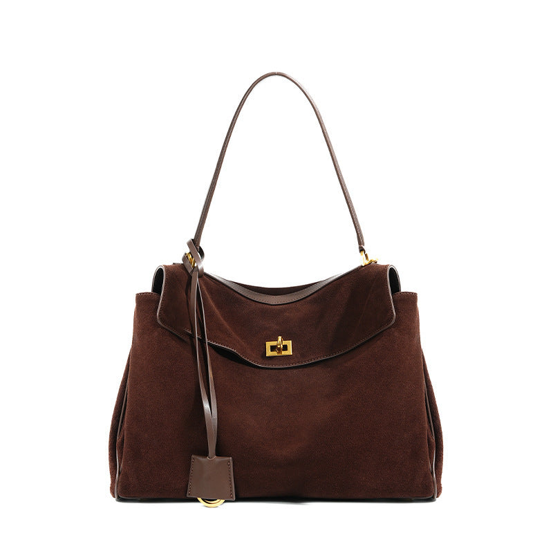 dark fanlosn coffee big size suede leather shoulder underarm bag,women,front
