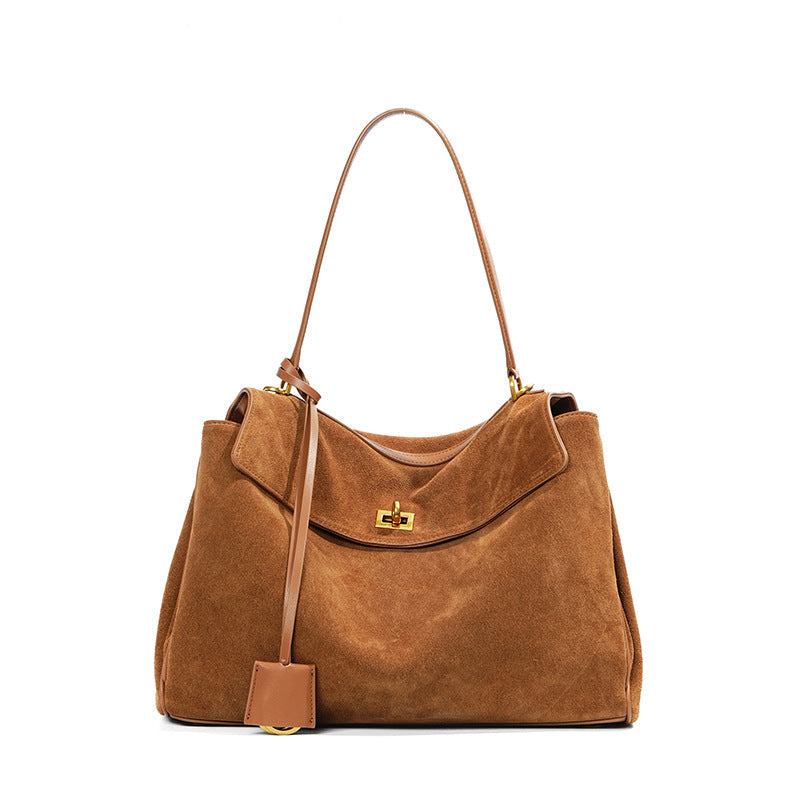 brown fanlosn big size suede leather shoulder underarm bag,women,front