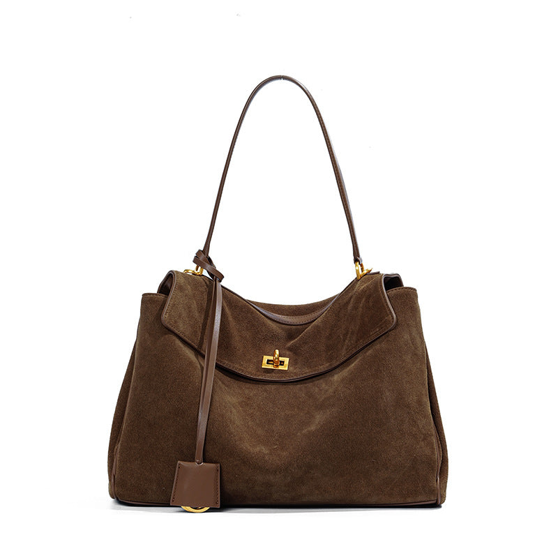 coffee fanlosn big size suede leather shoulder underarm bag,women,front
