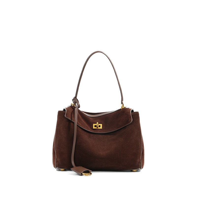 dark coffee fanlosn small size suede leather shoulder underarm bag,women,front
